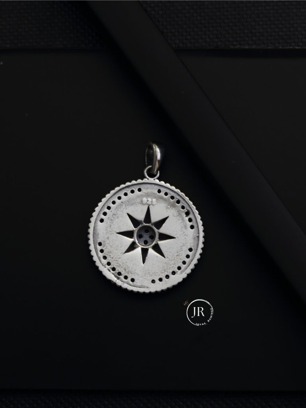 Compass Rose Pendant • .925 Sterling Silver • Oxidized Antique Nautical Charm - Picture 6 of 9